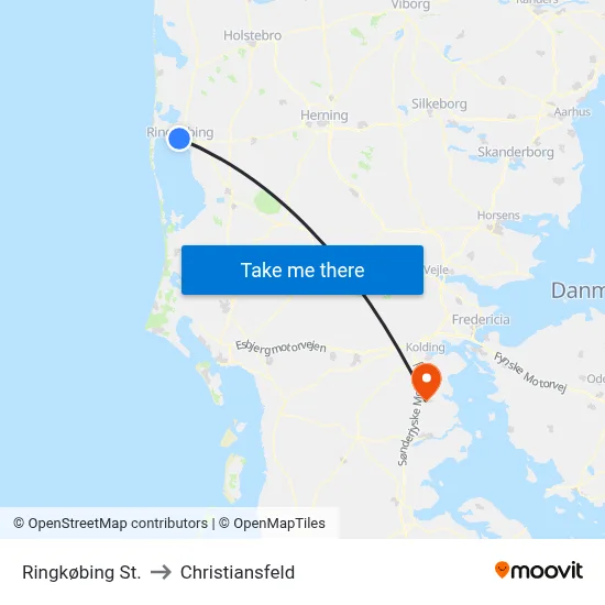 Ringkøbing St. to Christiansfeld map