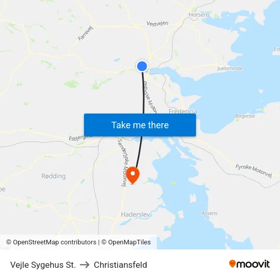 Vejle Sygehus St. to Christiansfeld map