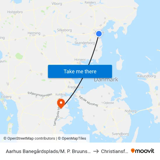 Aarhus Banegårdsplads/M. P. Bruuns Gade to Christiansfeld map