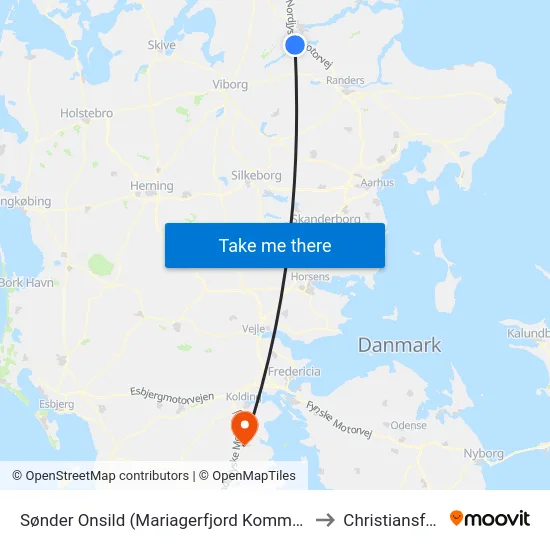 Sønder Onsild (Mariagerfjord Kommune) to Christiansfeld map