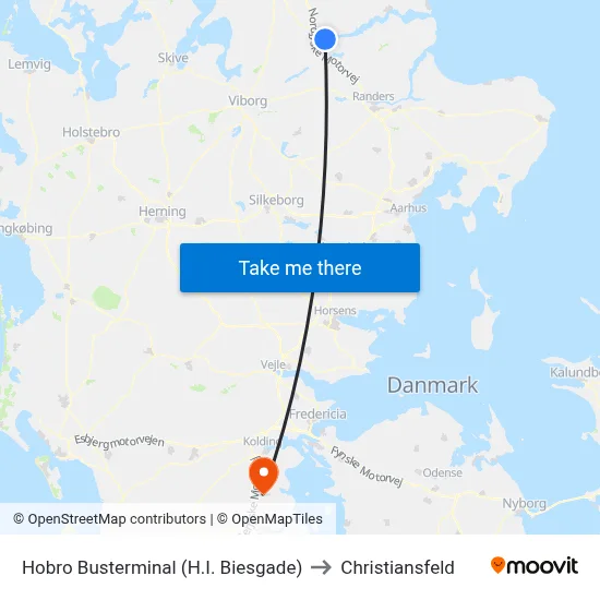 Hobro Busterminal (H.I. Biesgade) to Christiansfeld map