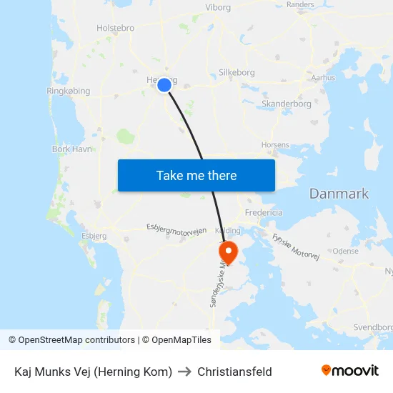 Kaj Munks Vej (Herning Kom) to Christiansfeld map