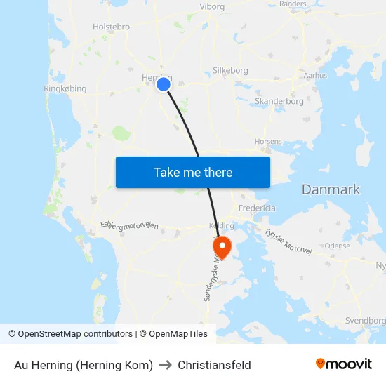 Au Herning (Herning Kom) to Christiansfeld map