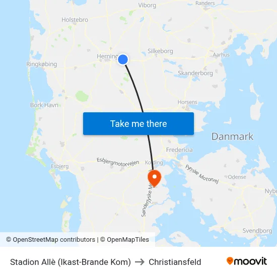 Stadion Allè (Ikast-Brande Kom) to Christiansfeld map