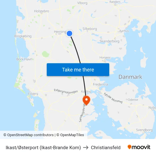 Ikast/Østerport (Ikast-Brande Kom) to Christiansfeld map