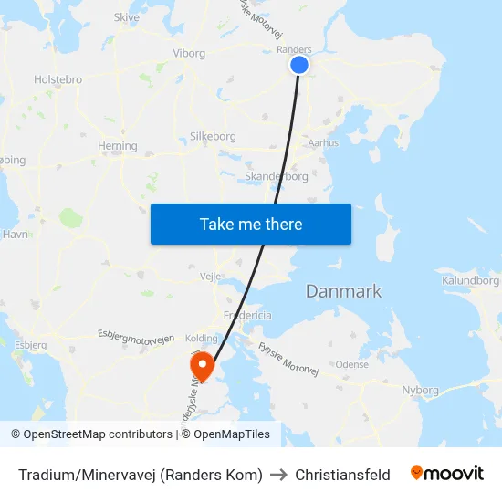 Tradium/Minervavej (Randers Kom) to Christiansfeld map