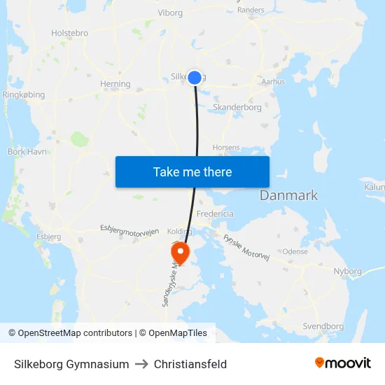 Silkeborg Gymnasium to Christiansfeld map