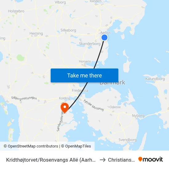 Kridthøjtorvet/Rosenvangs Allé (Aarhus Kom) to Christiansfeld map