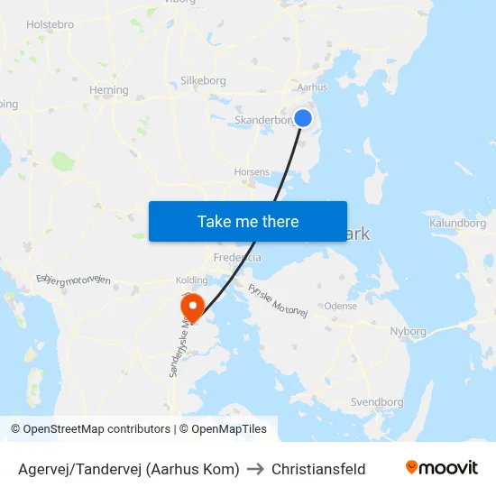 Agervej/Tandervej (Aarhus Kom) to Christiansfeld map