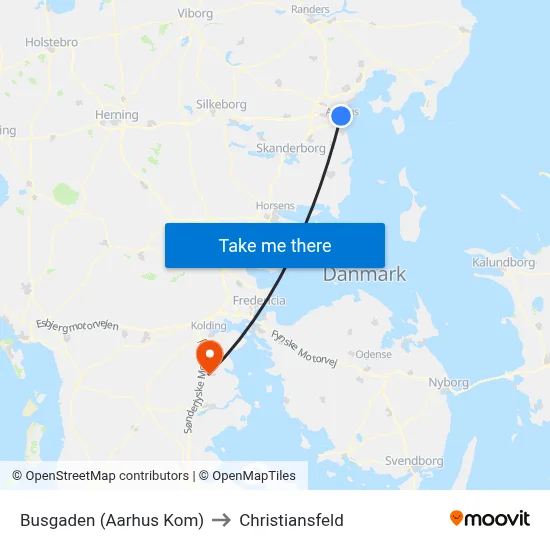 Busgaden (Aarhus Kom) to Christiansfeld map