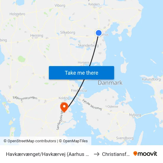 Havkærvænget/Havkærvej (Aarhus Kom) to Christiansfeld map