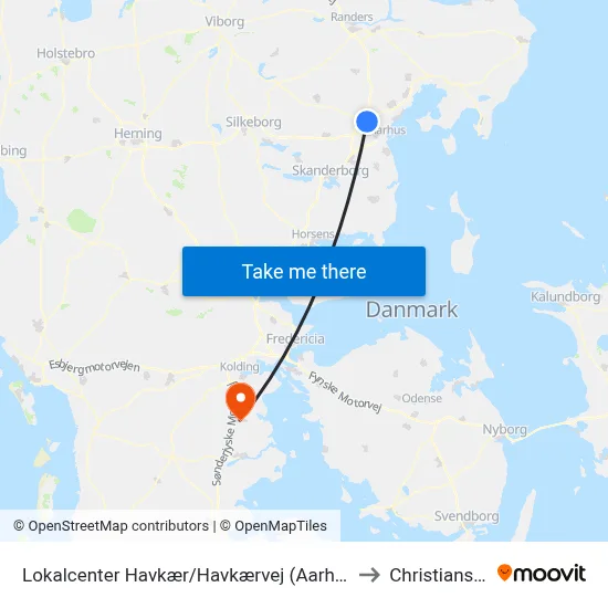 Lokalcenter Havkær/Havkærvej (Aarhus Kom) to Christiansfeld map