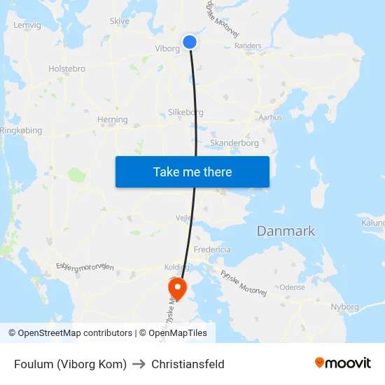 Foulum (Viborg Kom) to Christiansfeld map