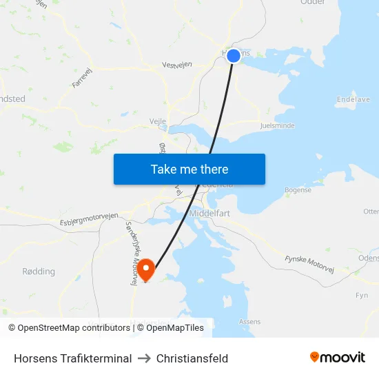 Horsens Trafikterminal to Christiansfeld map
