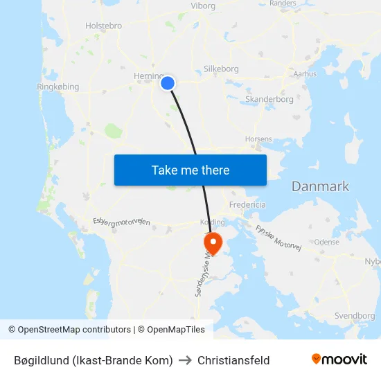 Bøgildlund (Ikast-Brande Kom) to Christiansfeld map