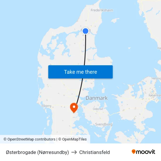 Østerbrogade (Nørresundby) to Christiansfeld map