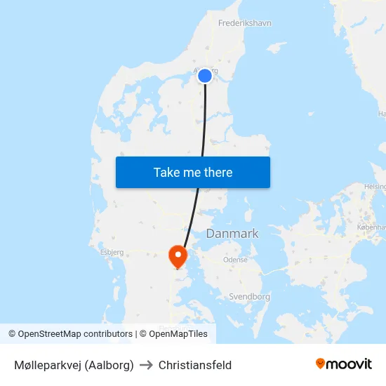 Mølleparkvej (Aalborg) to Christiansfeld map