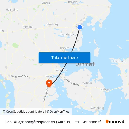 Park Allé/Banegårdspladsen (Aarhus Kom) to Christiansfeld map