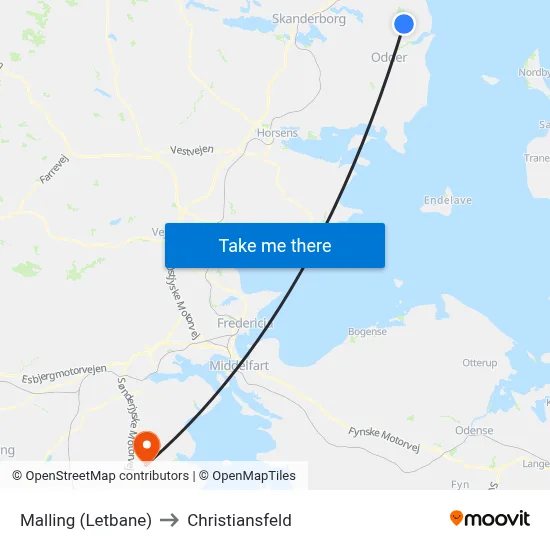 Malling (Letbane) to Christiansfeld map
