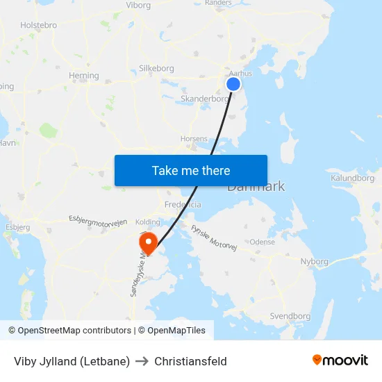 Viby Jylland (Letbane) to Christiansfeld map