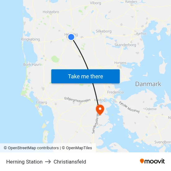 Herning Station to Christiansfeld map