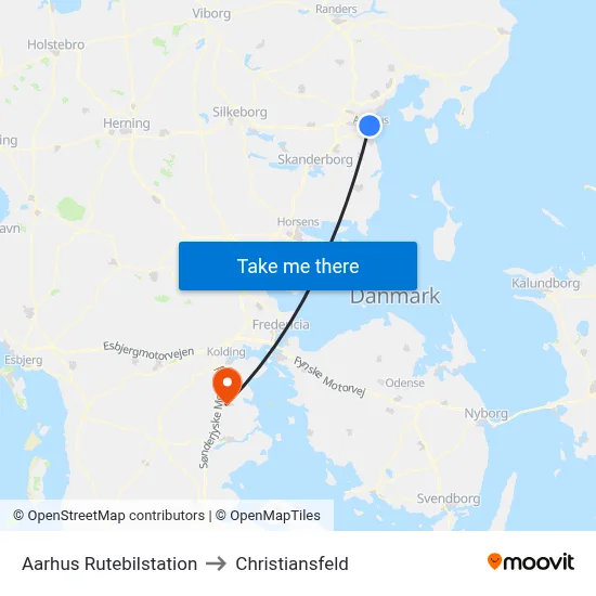 Aarhus Rutebilstation to Christiansfeld map