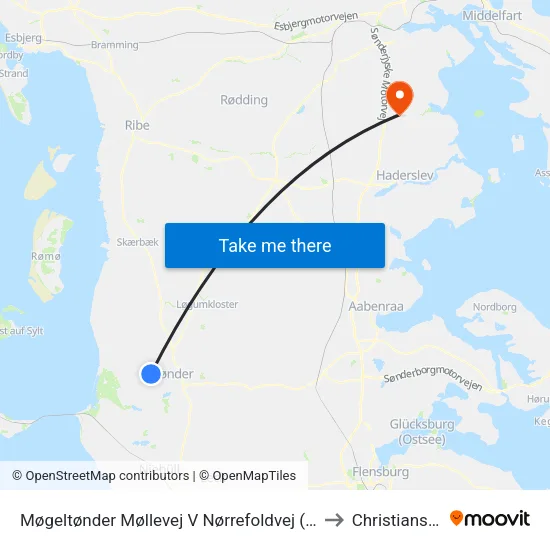 Møgeltønder Møllevej V Nørrefoldvej (Tønder) to Christiansfeld map