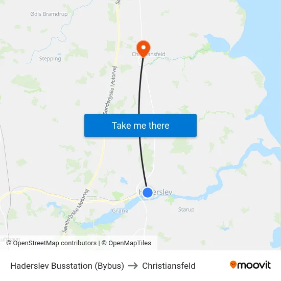 Haderslev Busstation (Bybus) to Christiansfeld map