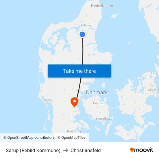 Sørup (Rebild Kommune) to Christiansfeld map