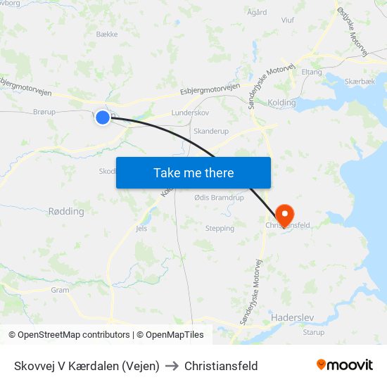 Skovvej V Kærdalen (Vejen) to Christiansfeld map