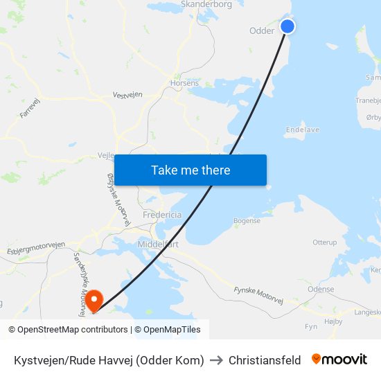 Kystvejen/Rude Havvej (Odder Kom) to Christiansfeld map