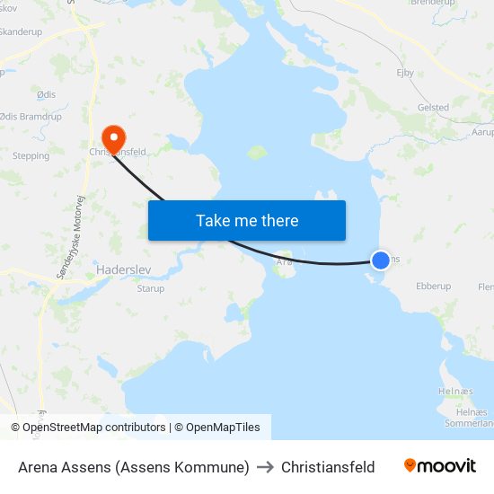 Arena Assens (Assens Kommune) to Christiansfeld map