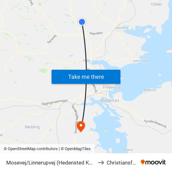 Mosevej/Linnerupvej (Hedensted Kom) to Christiansfeld map