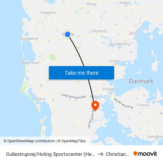 Gullestrupvej/Holing Sportscenter (Herning Kom) to Christiansfeld map