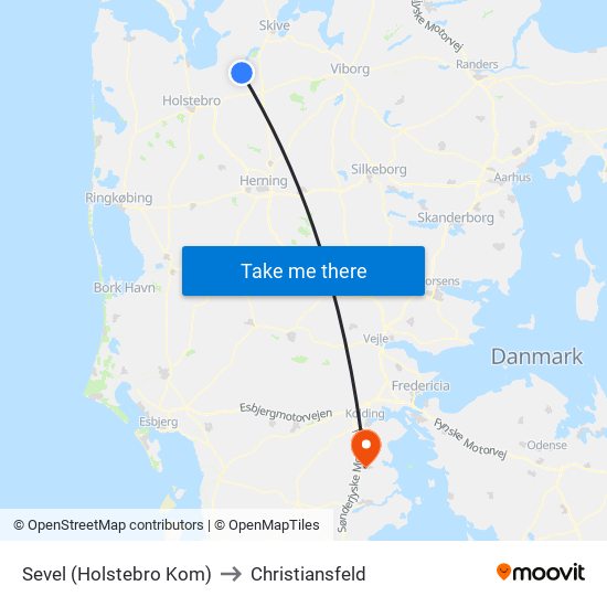 Sevel (Holstebro Kom) to Christiansfeld map