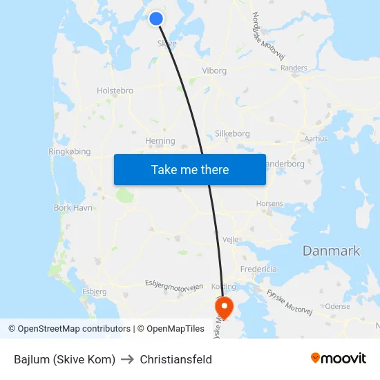 Bajlum (Skive Kom) to Christiansfeld map