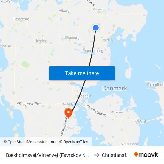 Bækholmsvej/Vittenvej (Favrskov Kom) to Christiansfeld map