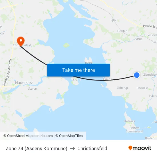 Zone 74 (Assens Kommune) to Christiansfeld map
