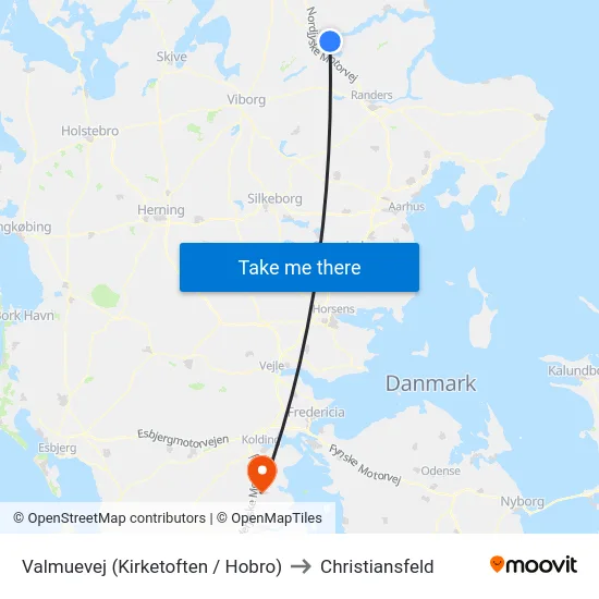 Valmuevej (Kirketoften / Hobro) to Christiansfeld map
