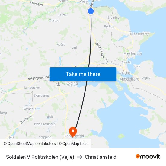 Soldalen V Politiskolen (Vejle) to Christiansfeld map