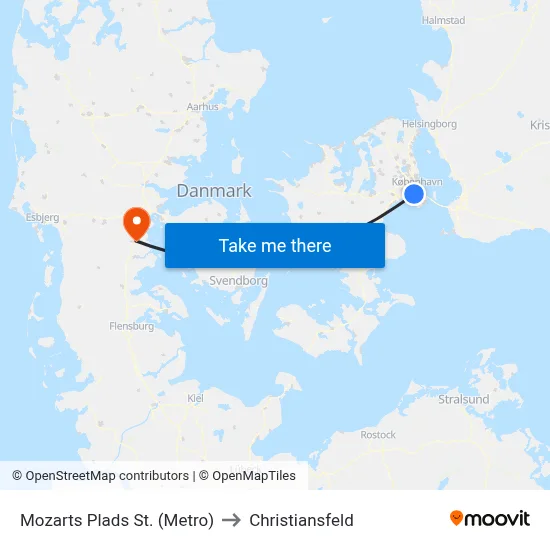 Mozarts Plads St. (Metro) to Christiansfeld map