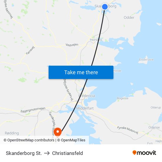 Skanderborg St. to Christiansfeld map