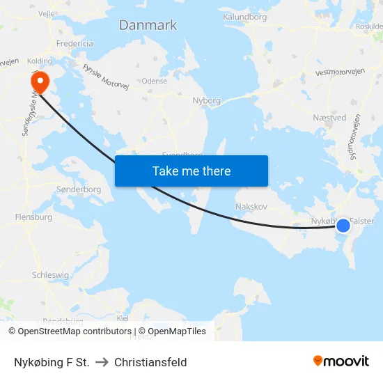 Nykøbing F St. to Christiansfeld map