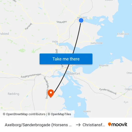 Axelborg/Sønderbrogade (Horsens Kom) to Christiansfeld map