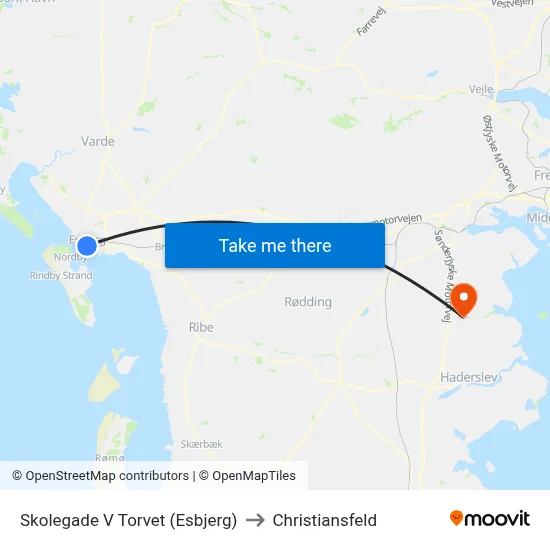 Skolegade V Torvet (Esbjerg) to Christiansfeld map