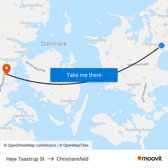 Høje Taastrup St. to Christiansfeld map