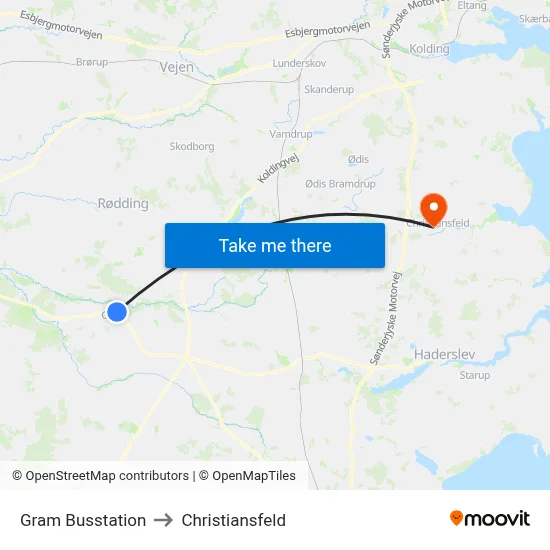 Gram Busstation to Christiansfeld map