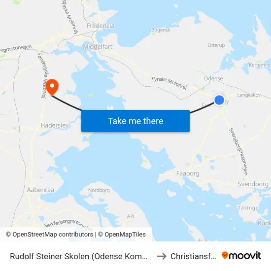 Rudolf Steiner Skolen (Odense Kommune) to Christiansfeld map