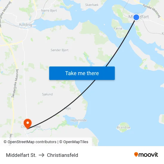 Middelfart St. to Christiansfeld map