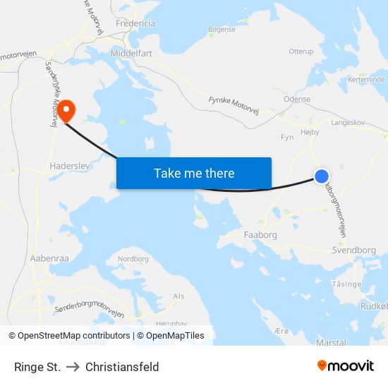 Ringe St. to Christiansfeld map